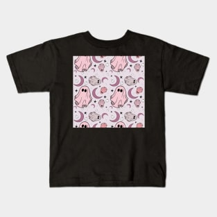 Pastel Pink Spooky Ghosts and Moons Kids T-Shirt